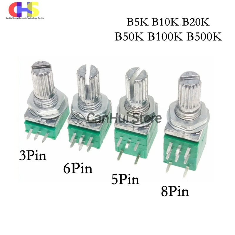 5pcs RV097NS 5K 10K 20K 50K 100K 500K with a Switch Audio Shaft 15mm Amplifier Sealing Potentiometer RV097 3pin 5pin 6pin 8pin