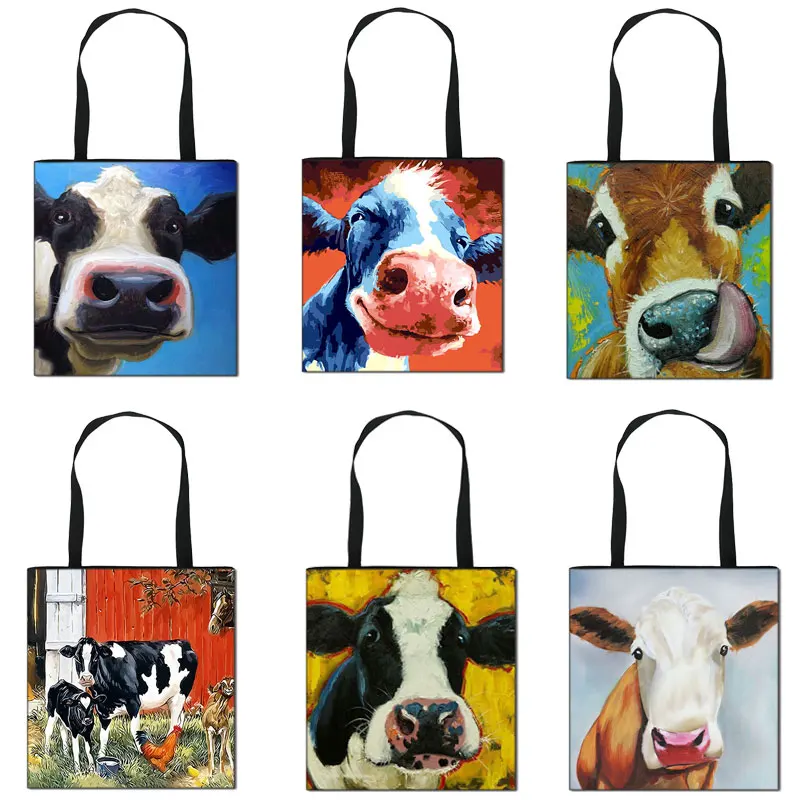 

Elegant Design Cow Pattern Women Tote Handbags Casual Large Capacity Ladies Shoulder Bag Simple Fashion Female Messenger Bags