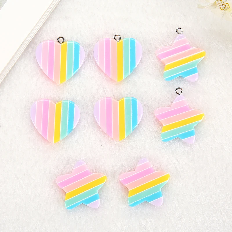 10pcs Earring Rainbow Heart and Star Charms Flatback Resin For Necklace Keychain Punk Pendant DIY Making Accessories