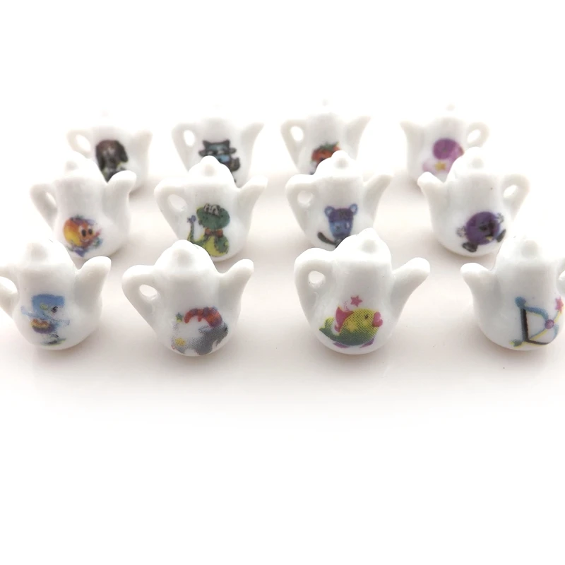 Fashion chinese style teapot ceramic charms for jewelry, cartoon animals printed ceramic pendants 50pcs/lot