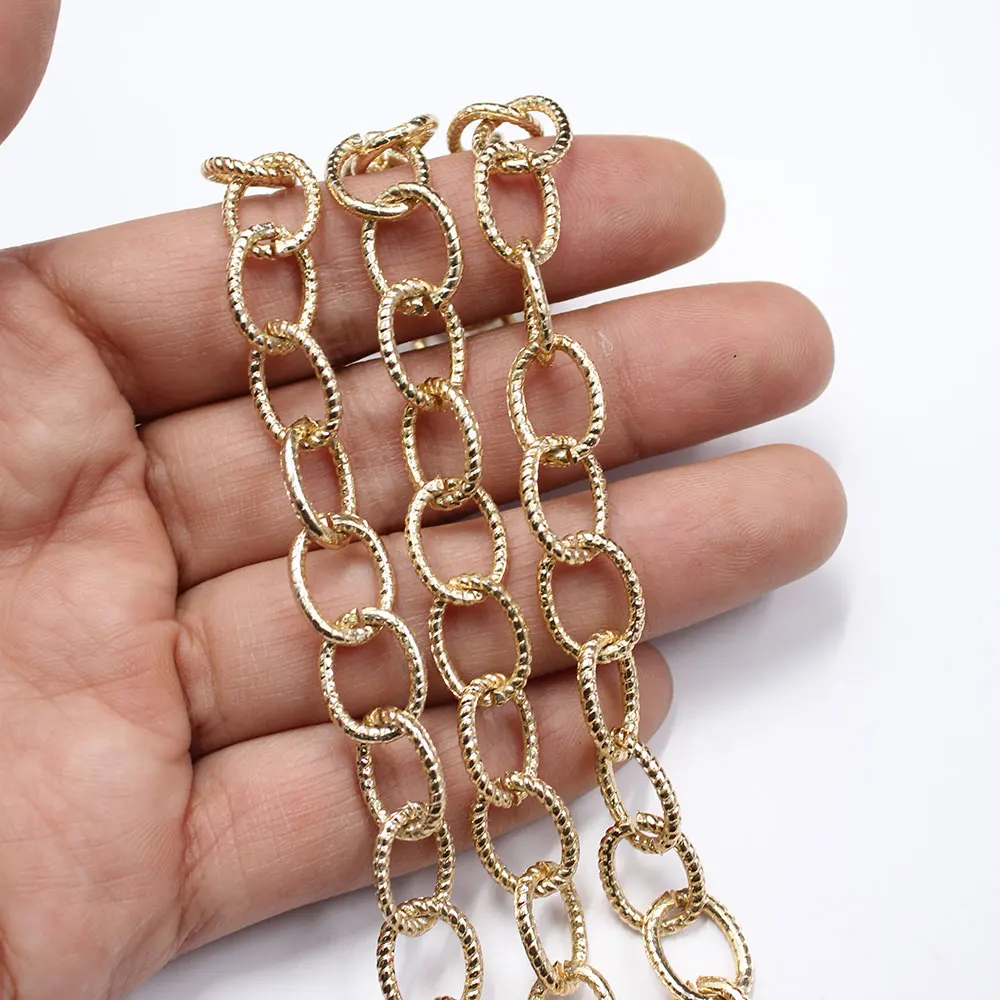 

APDGG 1 Meter 11x14mm Gold Plated Aluminum Circle Copper Fashion Bezel Set Chain Paperclip Neck Chain Pearl Necklace Making DIY