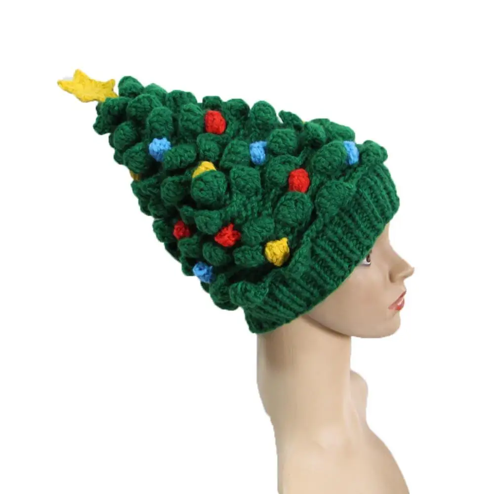 BomHCS Christmas Hat Tree Star Beanie Knit Knot Cap Warm Knitted Cap Creative Funny Beanie Kids Adults xsmas Knitted Winter Hat