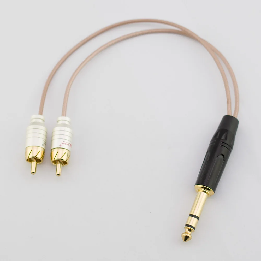 Hifi 6.35mm do 2RCA kabel typu Jack z męskiego na męskie przewód Stereo pozłacany kabel AUX Audio do linii wzmacniacza muzycznego