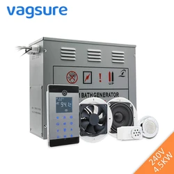 4.5KW Bluetooth Steam Bath Sauna Generator With Shower Spa Accessories Brass Safety Valve Auto Drain Steamer FM radio Controller