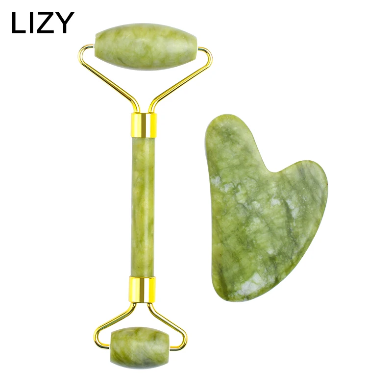 LIZY Xiuyan Jade Gesichts Roller Auge Massager Guasha Bord Doppel Köpfe Natürliche Jade Roller Facelift Körper Massager Werkzeuge