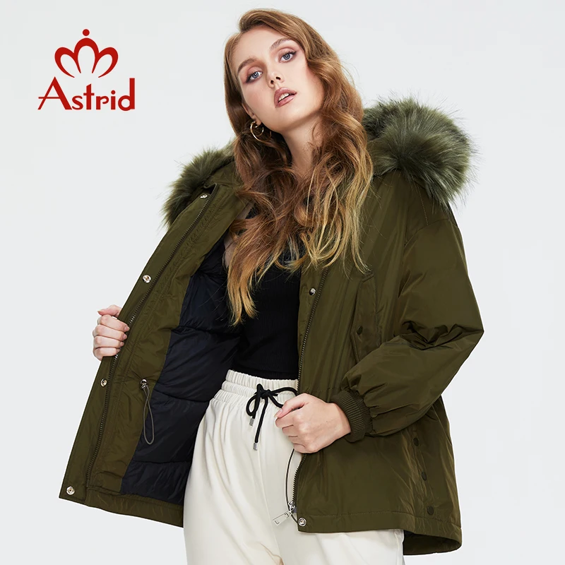 Astrid 2022 Winter Women\'s Parkas Oversize Thick Cotton warm Jackets Female Coats with Hooded Real Fur Loose Short Outerwear