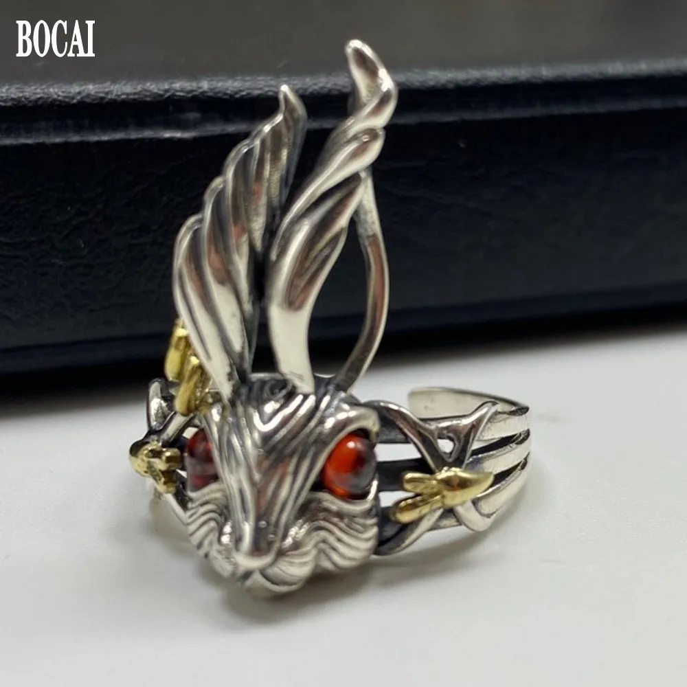 BOCAI New Real S925 Sterling Silver Handmade Rabbit Carrot  Woman Ring Adjustable Opening Personalized Creative Couple Gift