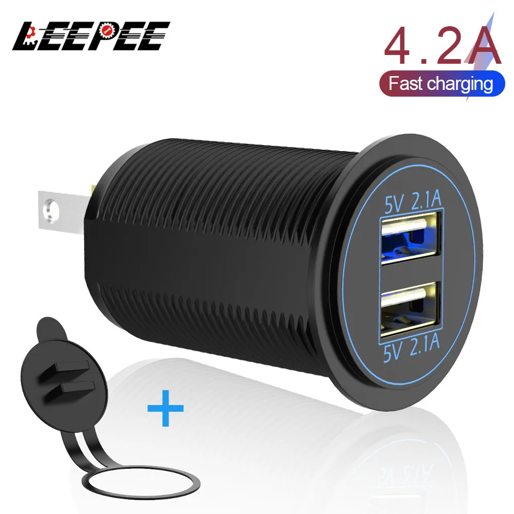 

LEEPEE Power Adapter for Auto Marine Motorcycle Truck 12V 24V 2 Ports USB LED Blue Light Dual USB Charger Socket 5V 4.2A output