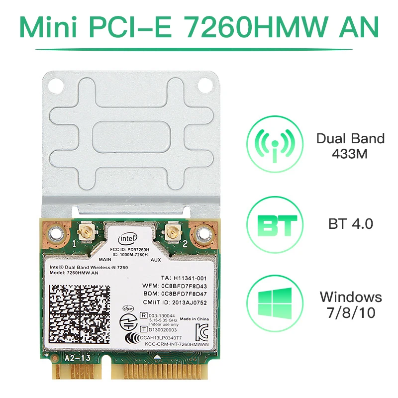 Dual Band 300Mbps 2.4G/5Ghz 802.11ac 7260HMW AN Half Mini PCI-e Wifi Card Bluetooth-compatible 4.0 For PC Laptop Windows 7/8/10