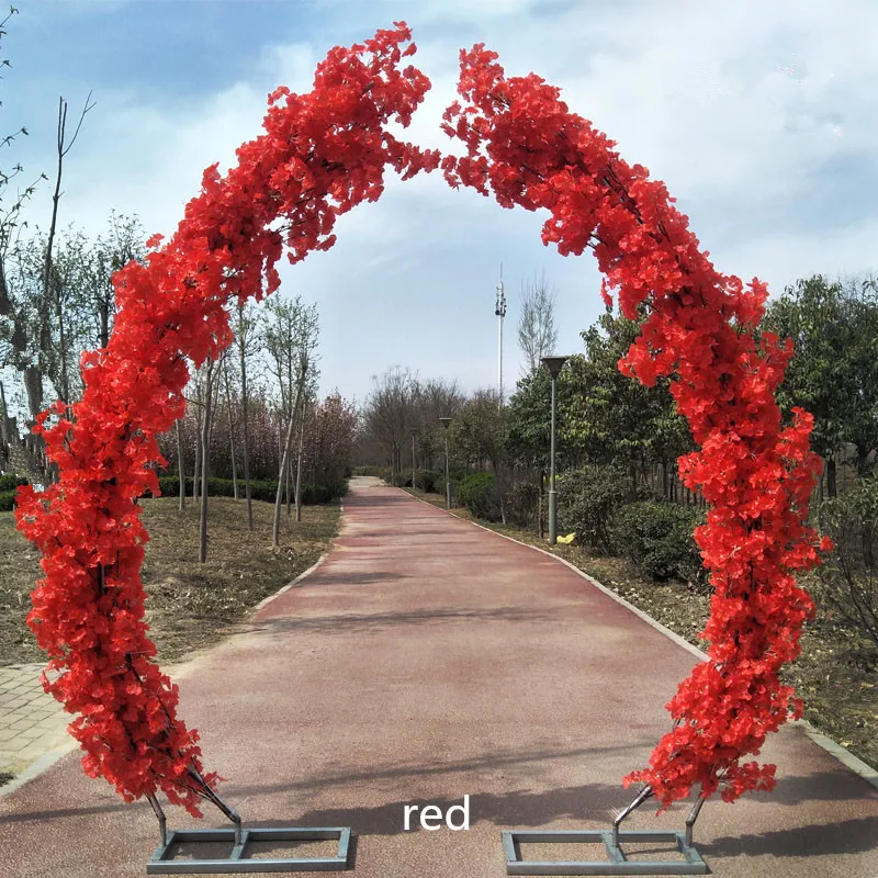 Romantic Wedding Decorations Cherry Blossom Arch Door Road Lead Moon Shaped Arches Shelf with Artificial Flower Set Supplies