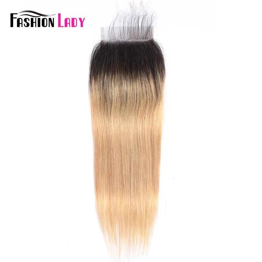 Human Hair Closure 4x4 Brazilian Hair T1b/27 Ombre Straight  Closure 100% Human Hair Remy Closure Pre Plucked With Bady hair