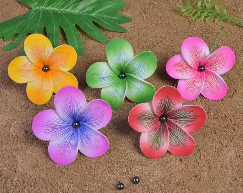 MIXED COLORS Free Shipping 80pcs/lot F1184-1 8 Colors 9CM Foam Tiare Hair Pick W BLACK Shell Pearl Hawaii Flower Accessories