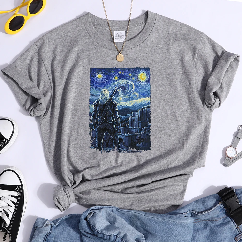 Starry Night Van Gogh women's T-shirts Casual Womenswear Summer Spring Retro Tshirts Fashion Clothing Breathable women's Tshirt