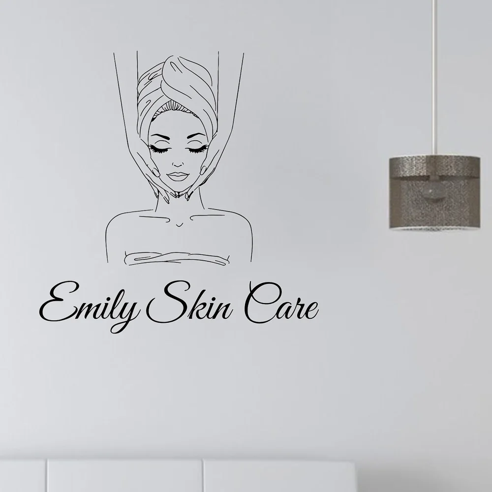 Custom Name Skin Spa Beauty Salon Wall Decal Personalized Name Facials Skincare Salon Wall Sticker Shop Vinyl Decor