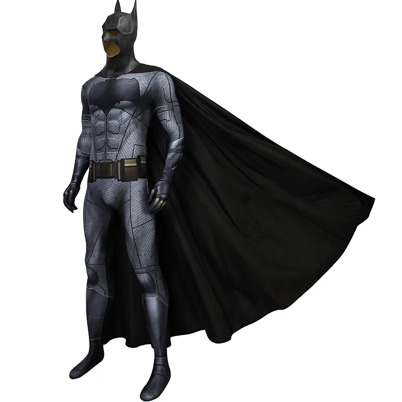 Halloween Justice Bat kombinezon Bruce Cosplay Wayne strój z maską kostium superbohatera Spandex drukowanie Zentai długa peleryna