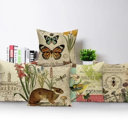 Retro Home Decor Cushion Cover Plants Flowers Animal Rabbit Bird Throw Pillow Case Sofa Seat Living Room Office Pillow Covers