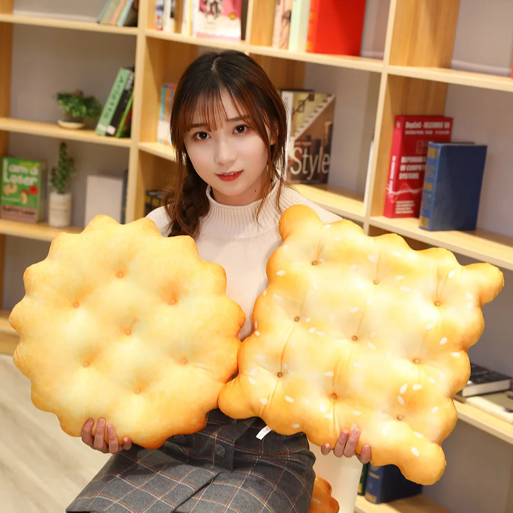 Creative Biscuits Plush Pillow Round Shape Square Sesame Plain Cookie Lifelike Food Snack Cushion Plushie Props 3 Kinds