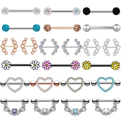 2pcs Titanium Nipple Piercing Heart Barbell 14G Opal Nipple Shield Flower Charming Nipple Rings For Women Body Piercing Jewelry