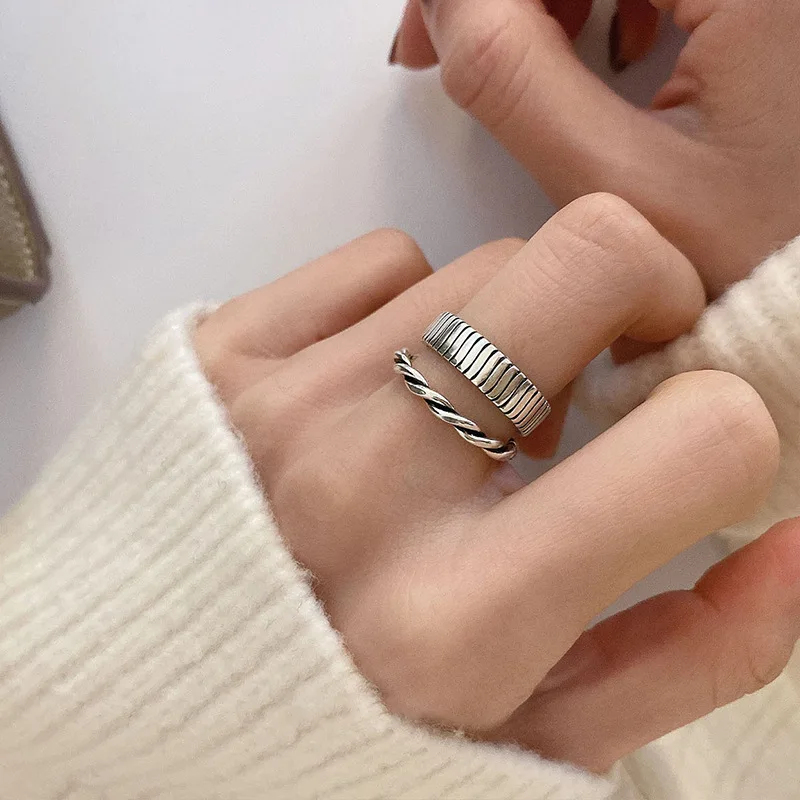 VENTFILLE 925 Sterling Silber Koreanische Geometrische Twist Woven Offenen Ring Weibliche Mode Persönlichkeit Einfache Trend Retro Kühlen Schmuck