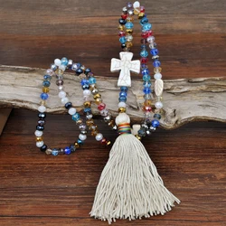 Fashion Crystal Beads Necklace for Women White Natural Stone Tassel Pendant Boho Long Neck Chain collier en cristal femmes