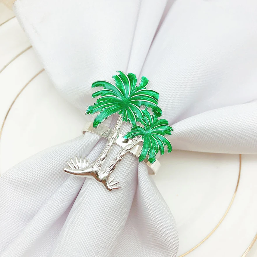 10pcs/lot New Coconut Tree Napkin Ring Metal Green Plant Napkin Ring Wedding Hotel Tableware Napkin Button Desktop Decoration