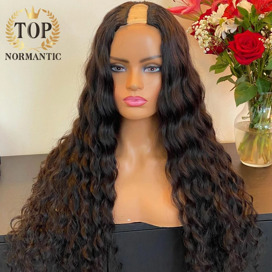 Topnormantic Loose Deep Wave U Part Wig Indian Remy Human Hair U Part Wigs For Black Women