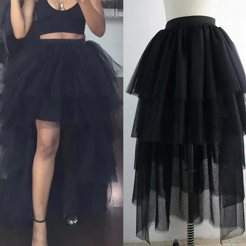 

Mingli Tengda Sexy Tulle Skirts Irregular High Elastic Waist Princess Petticoat Mesh Tutu Party Saias Floor-Length Faldas Jupes