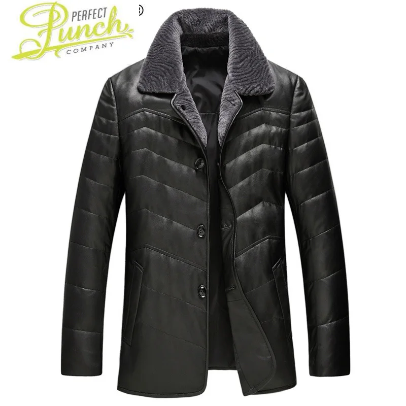 

Leather Genuine Jacket Men Autumn Winter Sheepskin Coat Men's Down Jacket Real Wool Collar Veste Cuir Homme GSJ9329B