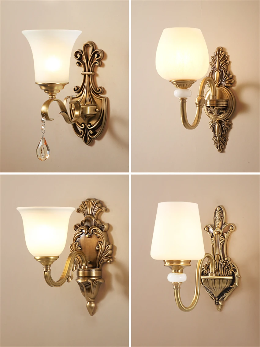 All-copper European Court Wall Lamps Living Room American Bedroom Bedside Luxury Sconce Wall Lights Hotel Villas E27 Lighting