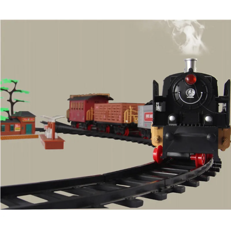 High Simulation Steam spray 2.4G RC Steam Train 666CM Large Track Railway DIY Assembly RC Toy Sound Smoking Effect Train  Tracks