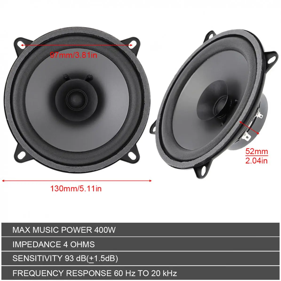 1pc / 2pcs 12V 5 Inch 400W Universal Car Coaxial Speaker Vehicle Door Auto Audio Music Stereo Full Range Frequency Hifi Speakers