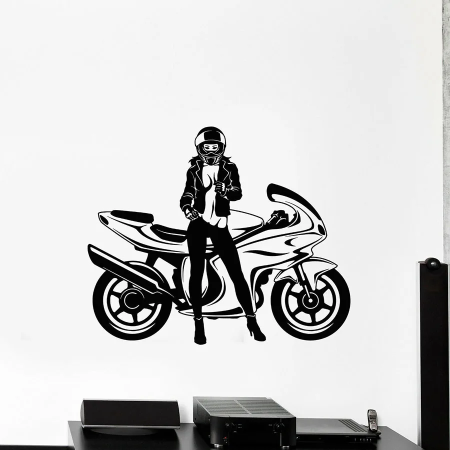 Cool Girl Wall Decal Motorcycle Speed Biker Sexy Woman Motorbike Vinyl Window Stickers Bedroom Living Room Home Decor Art S1288