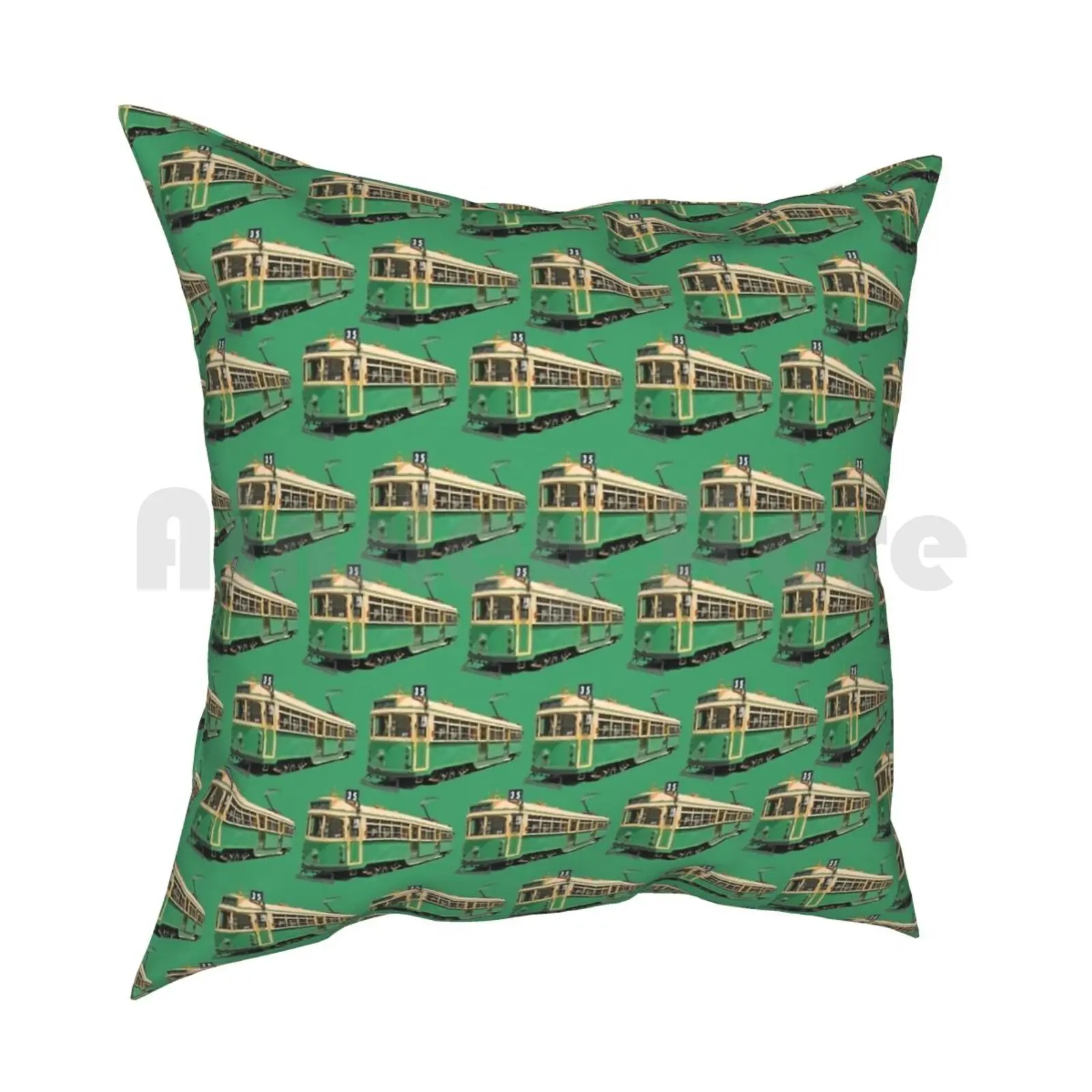 Melbourne W Class Tram Pillow Case Printed Home Soft DIY Pillow cover Melbourne Tram Pattern W Class Green Retro Historic