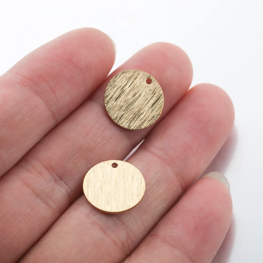 20Pcs/Lot Raw Brass Textured Flat Round Charms 15mm Circle Stamping Disc Pendants For Diy Earrings Necklace Jewelry Making Craft