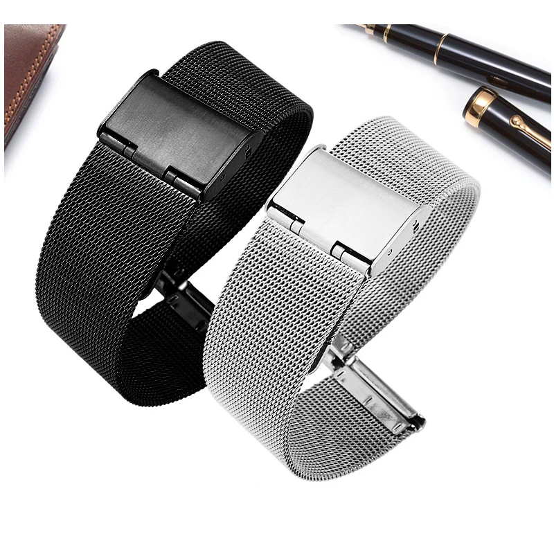 Milanese Watchband 12mm 14mm 16mm 18mm 20mm 22mm 24mm Universal Stainless Steel Metal Watch Band Strap Bracelet Black Rose Gold