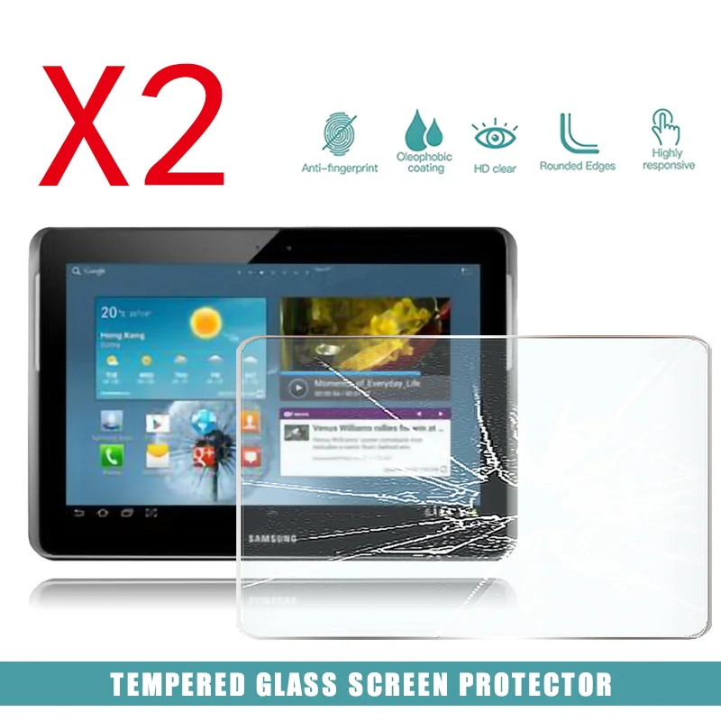 2Pcs Tablet Tempered Glass Screen Protector Cover for Samsung Galaxy Tab 2 P5100 10.1