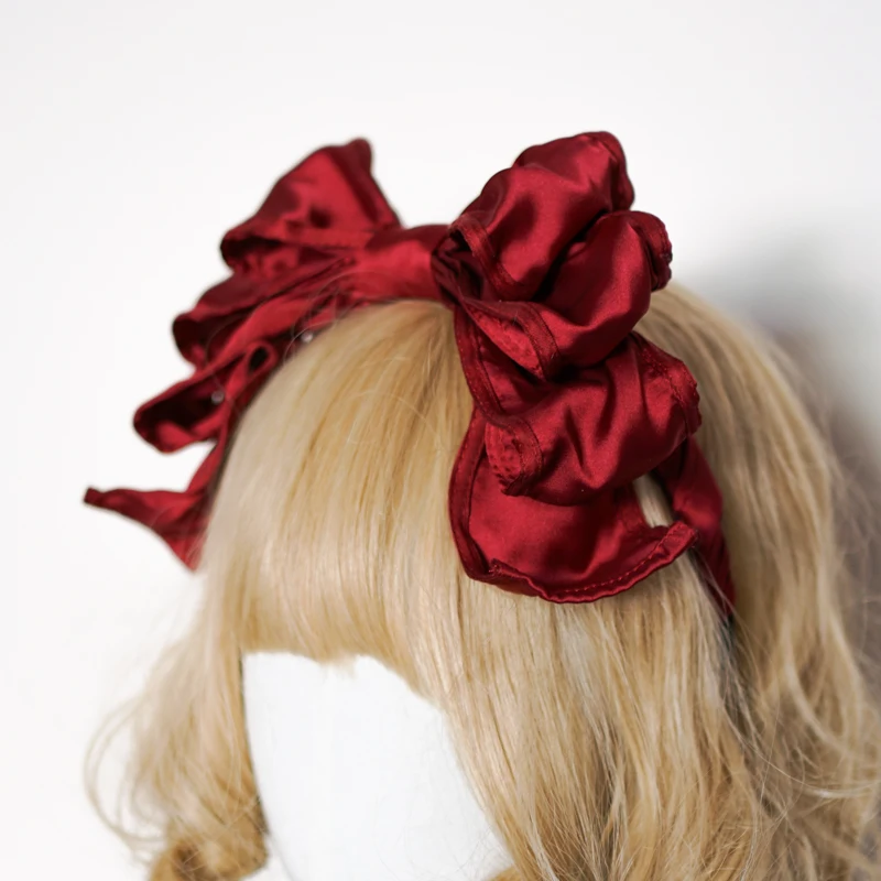 Original Hand Made Lolita ผม Hoop Pure น่ารักสีแดงและสีดำสีฟ้า Bowknot Kc