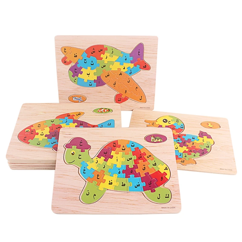 Wood Puzzle Toy Arabic Alphabet Cartoon Animals Traffic Arab Jigsaw Puzzles Toys for Children Early Educational Preschool Gift