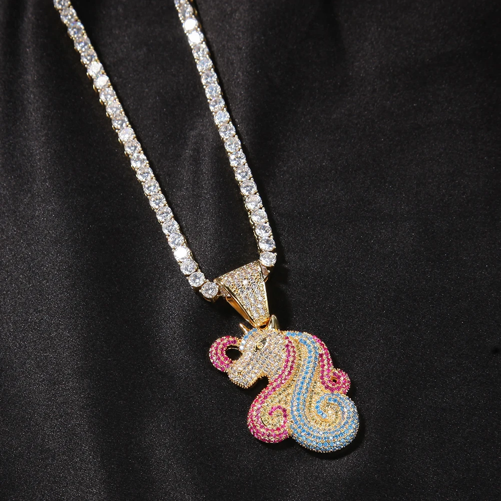 THE BLING KING Unicorn Pendant Necklace Hip Hop Full Iced Out Cubic Zirconia gold plated CZ Stone