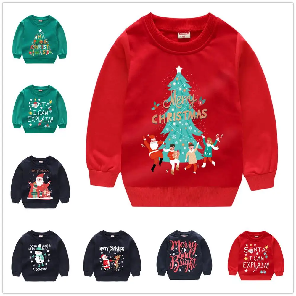 Merry Christmas Baby Girls Sweatshirt Tree Sweater for boys Pullover Holiday Tops X'mas Clothes Cotton Outfit Tee Shirts 1-6Year