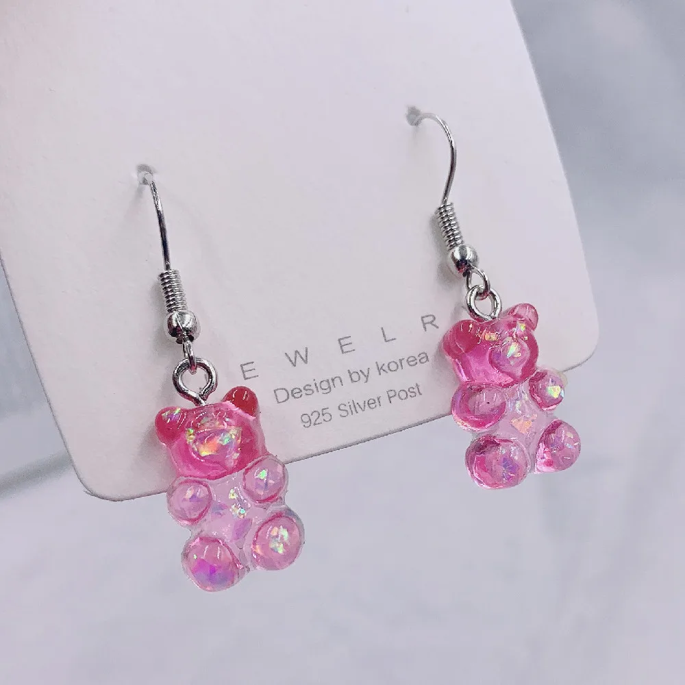 Fashion  Simple Cute Colorful Acrylic Animal Bear Dangle  Earrings for Girls Women Children Birthday Gift Lovely Jewelry