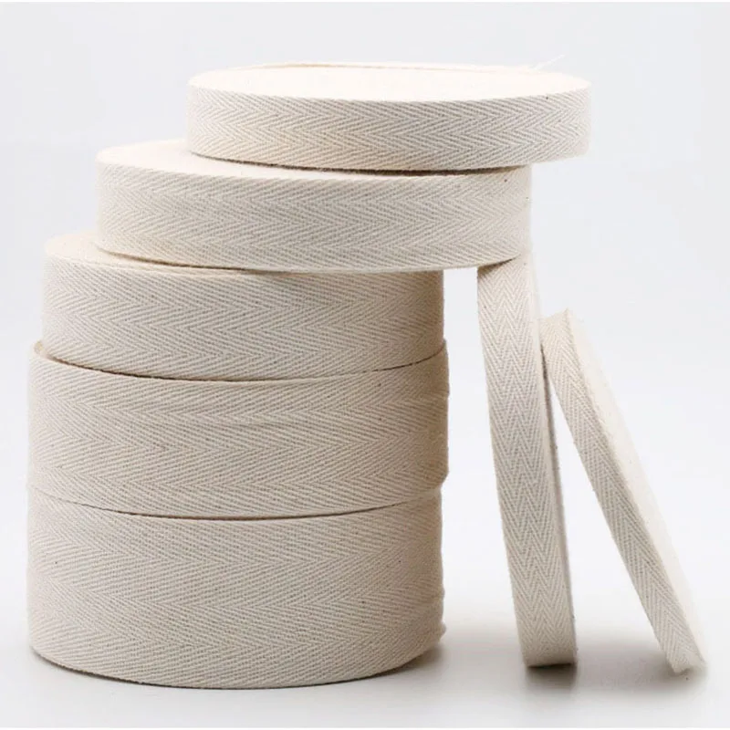 Diy Cloth Accessories 100% Cotton Herringbone Beige Tape Package Cotton Ribbon 10MM 12MM 15MM 20MM 25MM 30MM 40MM 50MM50yards