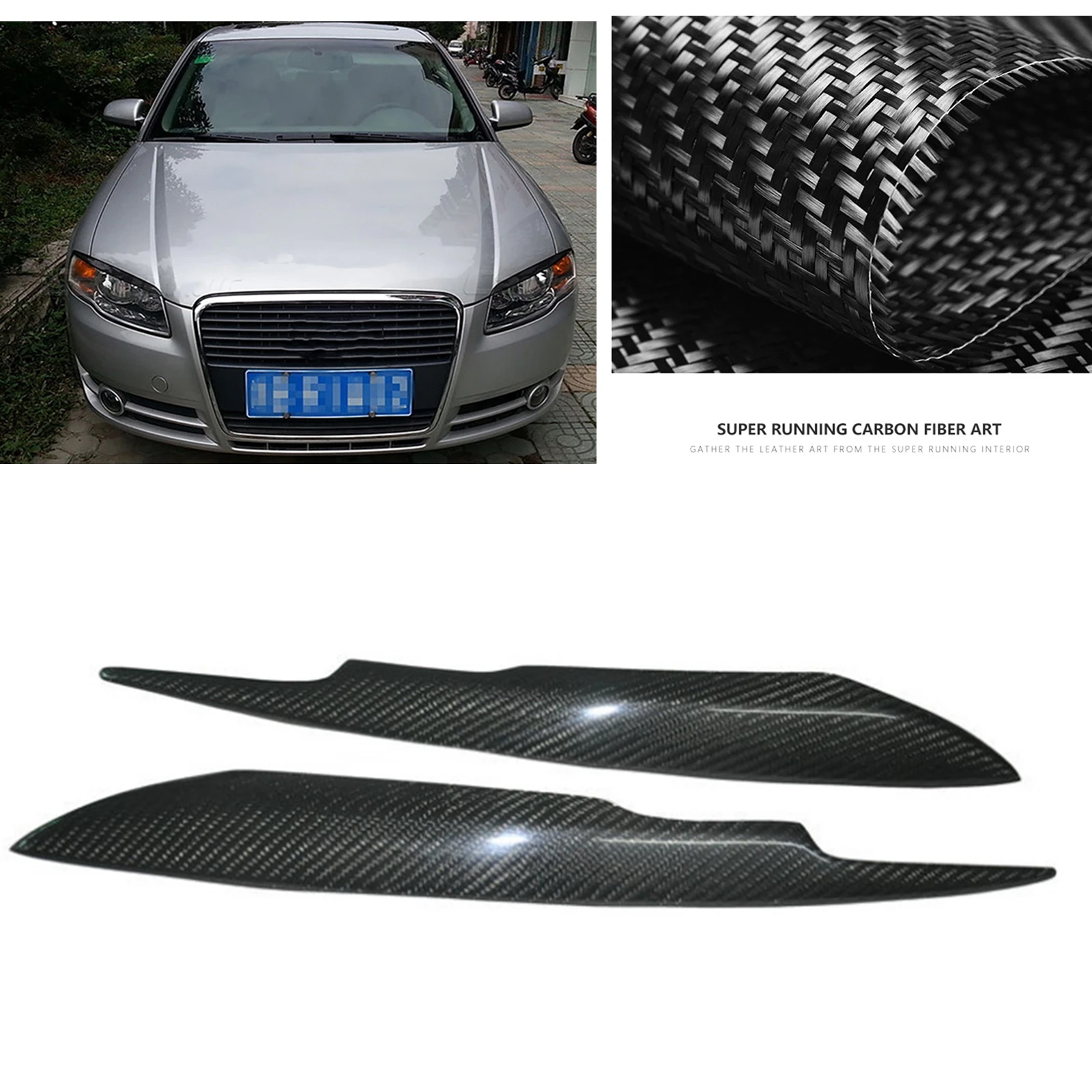 

For Audi A4 B7 S4 2005-2008 Carbon Fiber Car Headlight Eyebrow Headlamp Eyelid Trim Front Head Light Lamp Cover Lid Brow Sticker