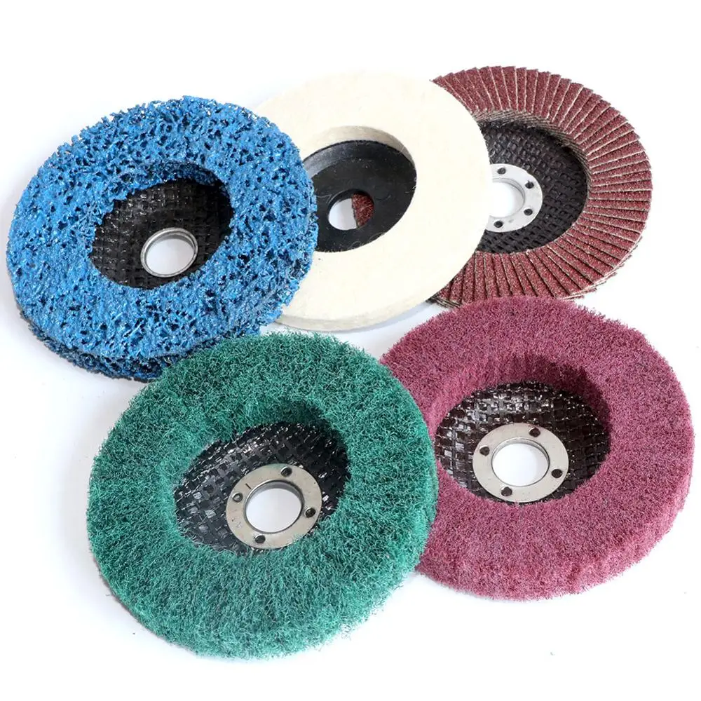 5Pc 4 Inch 4.5 "Nylon Fiber Flap Disc Wolvilt Polijstschijf 100/115Mm Poly Strip slijpschijven Voor Haakse Slijper