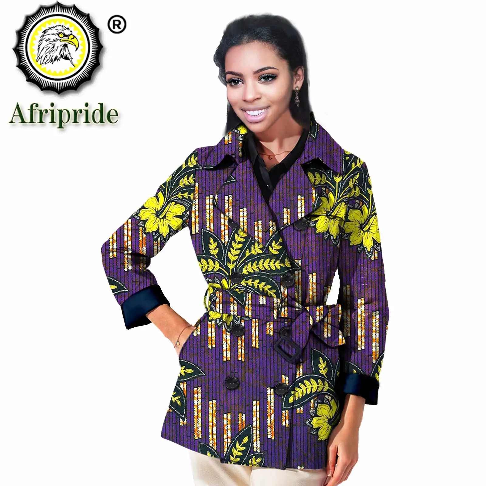 African Clothes for Women Plus Size Casual Coats Dashiki Ankara Print Outfits High Waist Trench Outwear Bazin Riche S2124004