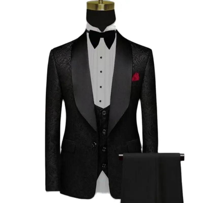 

Real Photo Black Paisley Men's Toast Business Suits Evening Dress Slim Fits Groom Tuxedos (Jacket+Pants+Vest+Bow Tie) W:136