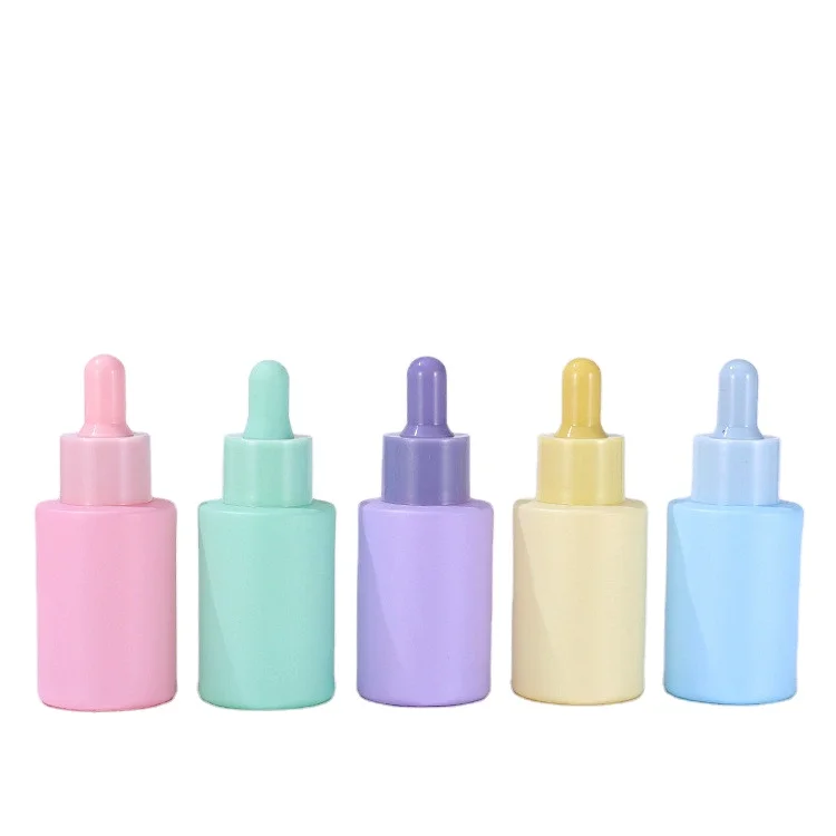 240pcs Purple Blue Pink 30 ml Travel Perfume Spray Bottles For Cosmetics With Bamboo Cap Lotion Lid Dropper Packaging Container