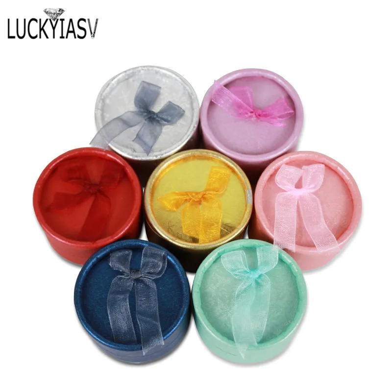 Wholesale 24pcs/lot Multi-color Bow Small Round Ring Box Stud Earrings Jewelry Box Gift Box For Ring Display Jewelry Earring Box