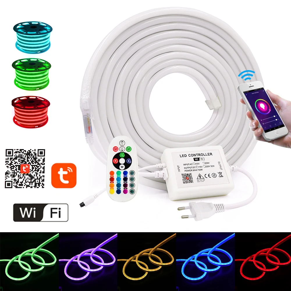 

RGB Neon Light EU 220V Waterproof WIFI Bluetooth Control Ribbon Tape Flexible 2835 5050 LED Strip Neon Strip Outdoor Lamp