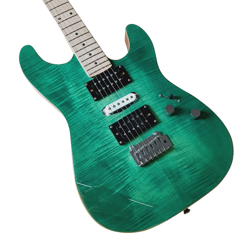 Green & Brown Flame Maple Top 6 Strings Electric Guitar 39 Inch High Gloss Basswood Body Guitare Electrique with Fog Problem